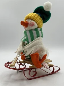 ANNALEE 1987 Christmas Duck Riding On Red Sled - Picture 1 of 6