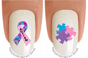 Nail Art 6510 Autism Ribbon Puzzle Piece Pink Waterslide Nail Decals Transfers - Picture 1 of 3