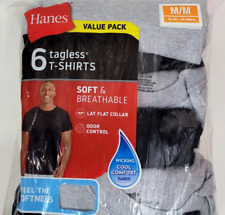 Hanes Mens T-Shirt Shirt Crewneck 6 Pack sz Medium M Black Grey Blue Colors