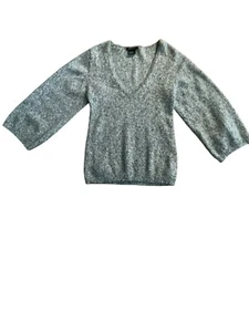 Theory Womens 100% Cashmere V Neck Pullover Sweater Black White Size Large - Picture 1 of 8
