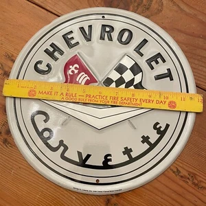 AAA Sign Co. Chevrolet Corvette Embossed Tin Sign - (C1) 1953-62 - Racing Flags - Picture 1 of 6