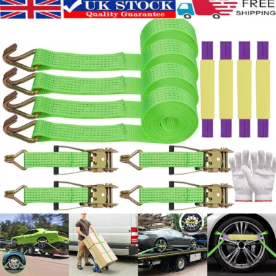 4x Wheel Ratchet Strap Recovery Transport Trailer Car Van Truck Vehicle Tie Down - Image 1 of 4
