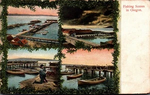 OREGON POSTKARTE Angelszenen in Oregon, 4 Szenen, Kieferngirlandenrahmen 1907 - Bild 1 von 2