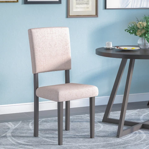 Mid Century Wood 4 Upholstered Dining Chairs for Small Places Beige Cover