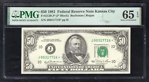 FR. 2120-J* 1981 $50 *STAR* FRN KANSAS CITY, MO PMG GEM UNCIRCULATED-65EPQ (F) - Picture 1 of 2