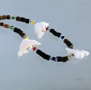 RETRO 70s CHOKER TRIBAL CARVED BIRD FETISH HEISHI SHELL BEADS 16” BOHO NECKLACE - Picture 1 of 6