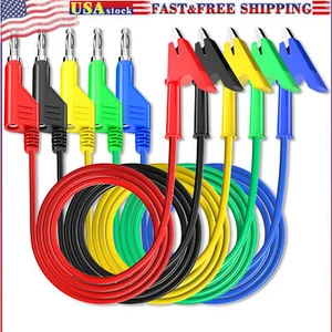 5PCS Test Lead 4mm Stackable Banana Plug to Crocodile Alligator Clip Cable - Picture 1 of 7
