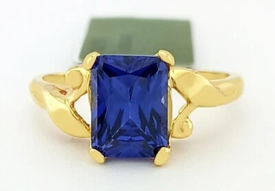 AAA 1.85 Cts LAB TANZANITE RING 10K YELLOW GOLD - New With Tag - Image 1 of 4