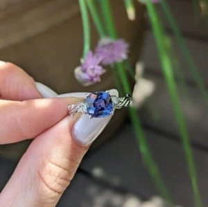 2.20 Ct Cushion Natural Blue Sapphire Diamond Women s Ring 14K solid white gold - Picture 1 of 4