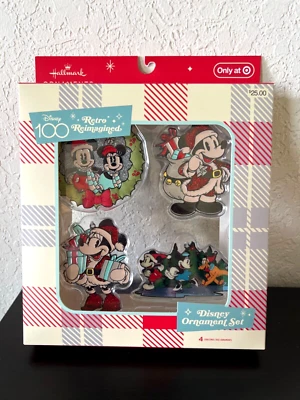 2023 Hallmark Disney 100 Mickey Mouse & Friends SET 4 adornos navideños de metal Foto 1 de 4