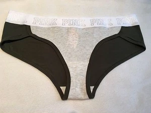 Victoria's Secret Pink Logo Hipster Brief  NWT Gray & Olive  Sz L Free S&H - Imagen 1 de 2