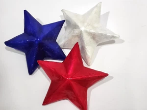 Patriotic July 4th Capiz Red Blue White Stars Tier Tray Tabletop Decor Set of 3 - Picture 1 of 4