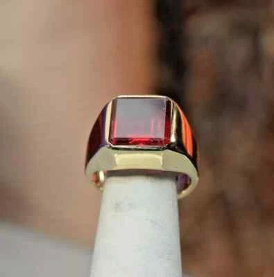 2 Ct Princess Cut Lab-Created Red Ruby  Men's Pinky Ring 14K Yellow Gold Plated - Image 1 of 4