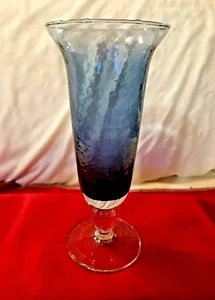 Vintage Blue Textured Glass Iced Tea Goblet With Clear Ball Stem - Picture 1 of 4