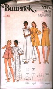 5744 Vintage Butterick Sewing Pattern Misses Loose Fitting Nightgown Robe 16 OOP - Picture 1 of 2