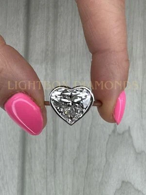 Heart Cut Diamond Bezel Ring VVS2 E 4 Ctw Lab Grown 14k White Gold IGI - Image 1 of 4