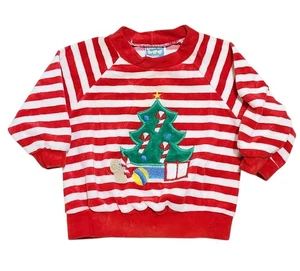 Vintage Little Me by Schwab Weihnachtsbaum gestreiftes Sweatshirt 18 Monate hergestellt in den USA - Bild 1 von 4