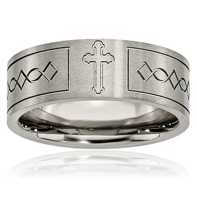 Titanium Cross 8mm Wedding Ring - Image 1 of 4