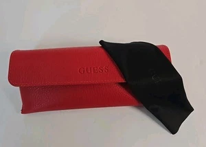 GUESS Red Semi Soft Eyeglasses Faux Leather Case w/ Cleaning Cloth - Picture 1 of 7