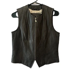 Chaleco de cuero Preston & York XS marrón motociclista moto Y2K con cremallera sin cuello para mujer - Imagen 1 de 7