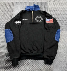 Vintage Erwachsene Medium USA Feuerwehr/EMT Spiel Arbeitskleidung 1/4 Reißverschluss Denim - Bild 1 von 12