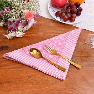 Pink Floral Indian Print Cotton Fabric Napkins Set, Dining Table Decor Napkin - Picture 1 of 5