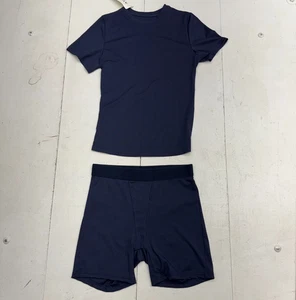 Aywa Solid Navy Blue 2 Piece Athletic Shirt Shorts Set Womens Size Large NEW - Picture 1 of 7