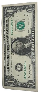 Banconota 1 stella $ 2017A E00170003* RARA bassa tiratura 250.000/bassa serie/5 zeri - Foto 1 di 16