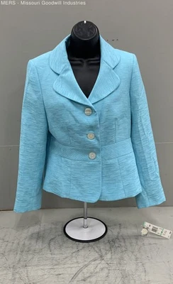 Kasper Women's Blue Solid Button Up Peplum Blazer - Size 8 - Image 1 of 4