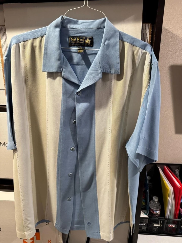 Nat Nast Blue White Cream Extra Large XL Shirt Very nice Beautiful MUST SEE #38 - Image 1 of 1
