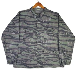 Vintage 80s Tiger Stripe Camo Military Button Field Jacket Shirt Mens Large Long - Picture 1 of 11