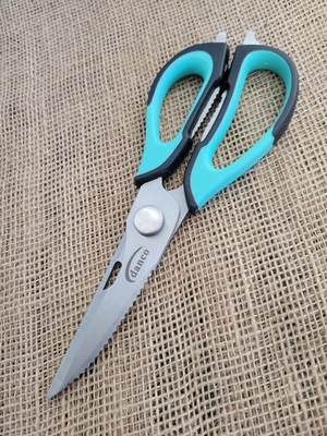 Tijeras Danco Seafoam 304 acero inoxidable hojas parcialmente dentadas asas de goma Foto 1 de 4