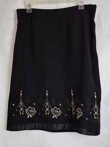 Falda para mujer Ann Taylor LOFT negra bordada floral con cuentas dobladillo forrada talla 12 - Imagen 1 de 11