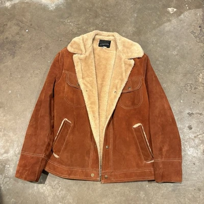 Vintage 1970s JC Penney Brown Suede Leather Jacket 42 XL Sherpa Lined Western - Image 1 of 3