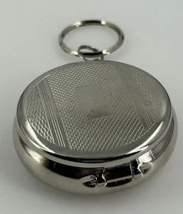 Container Keychain Round Silver Stash Box Opens Up Key Ring Clip - Picture 1 of 5