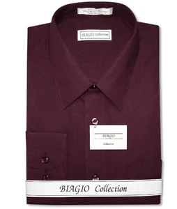 Camisa de Vestir Biagio Para Hombres 100% ALGODÓN Color Borgoña Sólido Talla 18 36/37 - Imagen 1 de 4