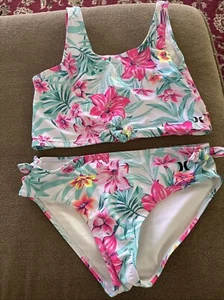 Hurley Floral Swim Suit Bikini Bottoms & Top Size Large 12-14 Youth Girls (AH) - Picture 1 of 6