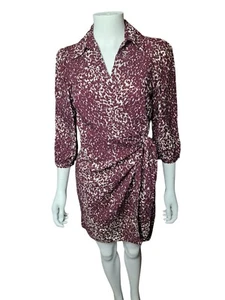 New Look Red Burgundy Abstract Animal Spot Print Tie Side Dress Casual Tea 8 - Picture 1 of 10