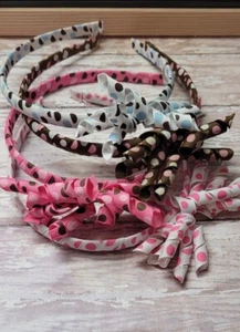4 Four Polka Dot Thin Girl's Headbands - Pink White Brown Blue Ribbon Curlie - Picture 1 of 5