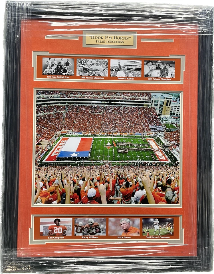 Texas Longhorns «Hook Em Horns» в рамке футбольный стадион коллаж фотографии 19,5 x 25 - Изображение 1 из 1