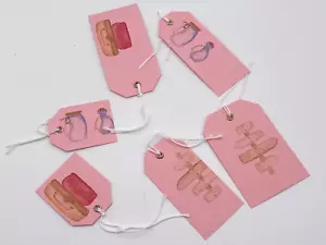 Six Tags Luggage Labels Home Office School Thick Paper Pink Painted - Picture 1 of 9