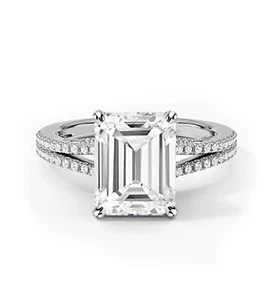 Ivy & Bauble Emerald Cut CZ Split Shank Solitaire Engagement Ring - Picture 1 of 8