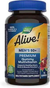 Nature’s Way Alive! Men’s 50+ Premium Gummy Multivitamin brain heart 75 gummies - Picture 1 of 3