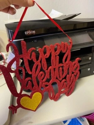 Glitter Foam Happy Valentines Day  Sign Hanging Decoration Party Supply New!! - Image 1 of 2