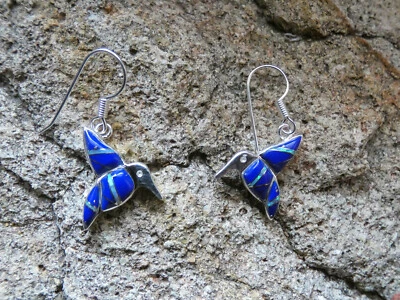 Pendientes de alambre francés de plata esterlina ópalo piedras preciosas lapislázuli colibrí AA83 Foto 1 de 4