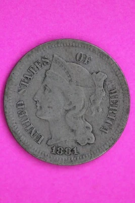 1881 Three 3 Cent Nickel Scarce Type Coin Guaranteed Authentic & Genuine 0728N - Image 1 of 3