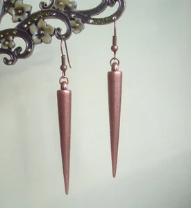 Antique Red Copper Spike Long Dangly Drop Earrings - Vintage Steampunk Goth Rock - Picture 1 of 5