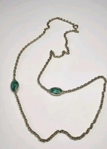 Emmons Chain With Green Accent Stones 26" Classic Goldtone Necklace - Picture 1 of 4