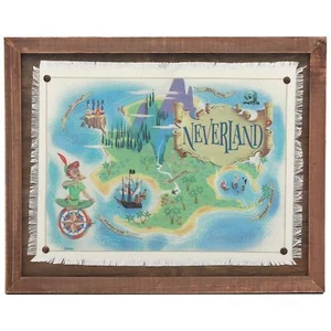 Open Road Brands Disney Peter Pan Neverland Map Framed Wood Wall Decor - Vint... - Picture 1 of 5