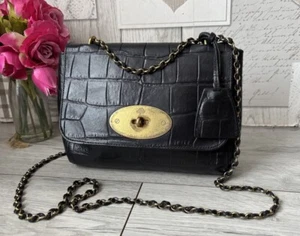 Bolso de hombro con correa de cadena de cuero negro con estampado de cocodrilo Mulberry Lily - Imagen 1 de 16